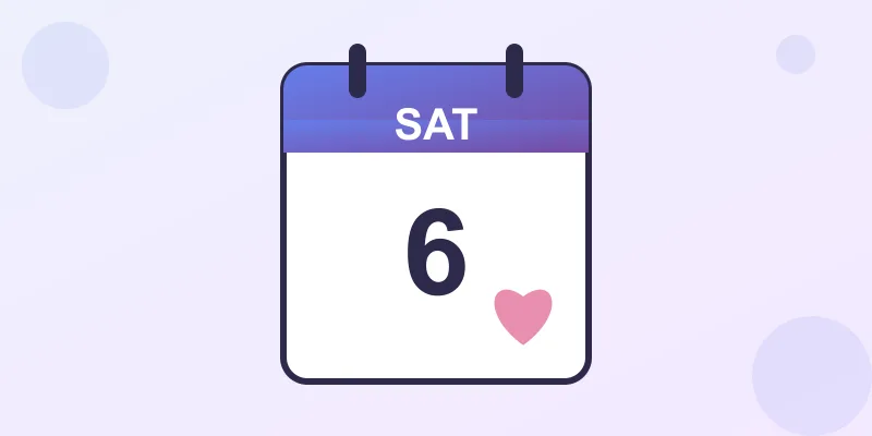 A calendar page showing Saturday with a heart on it