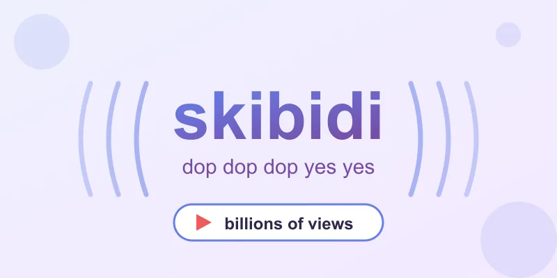 The word skibidi with sound waves and a billions of views badge