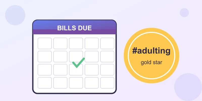 A calendar with a checked box next to a gold star sticker that says adulting