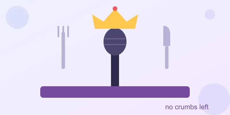 A microphone on a stage with a fork, a knife and a crown above it
